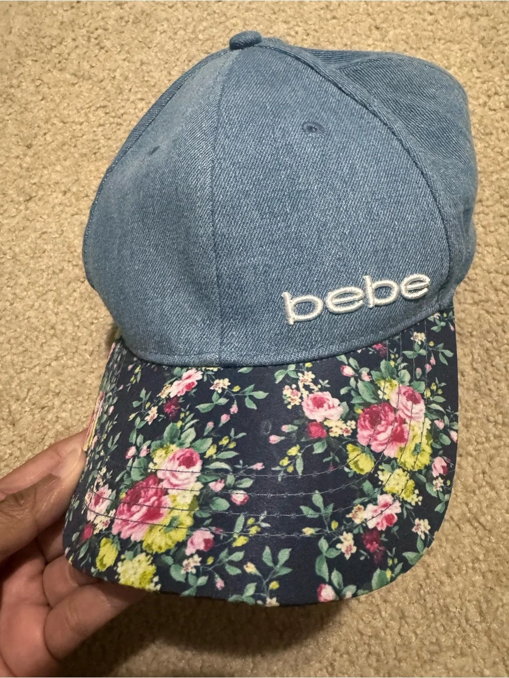 Bebe Denim Floral Baseball Cap